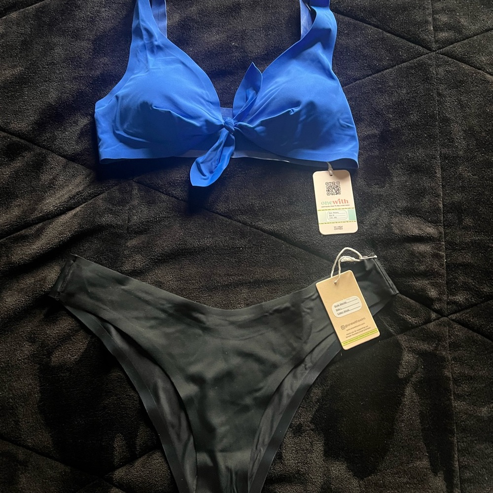 Blue and Black Bikini Set